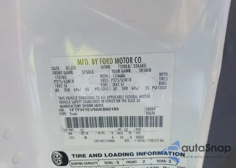 2010 Ford F-150 Fx4/Harley-Davidson/King Ranch/Lariat/Platinum/Xl/Xlt z USA, uszkodzony, nr VIN 1FTFW1EV9AKB60189
